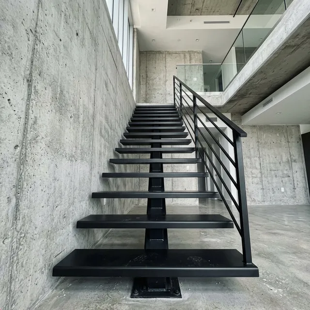 Industrial steel beam staircase with exposed structural character